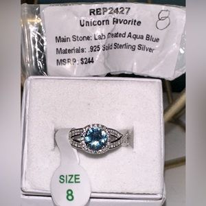 Lab created Aqua Blue on .925 Solid Sterling Silver